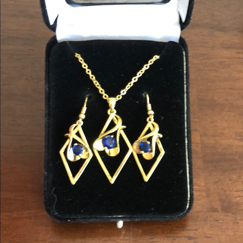 Blue and gold necklace and earrings